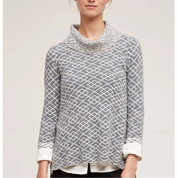 Moth Medium Cowled Galena Pullover Geometric Patterned Gray Sweater Alpaca Blend - Picture 8 of 10